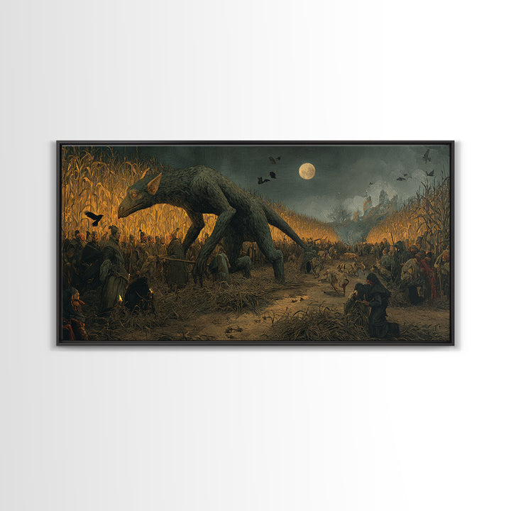 The Cornfield Crawler, Northern Renaissance Horror, Wide Panoramic Art, Macabre Wall Art, Canvas Print, Halloween Wall Art