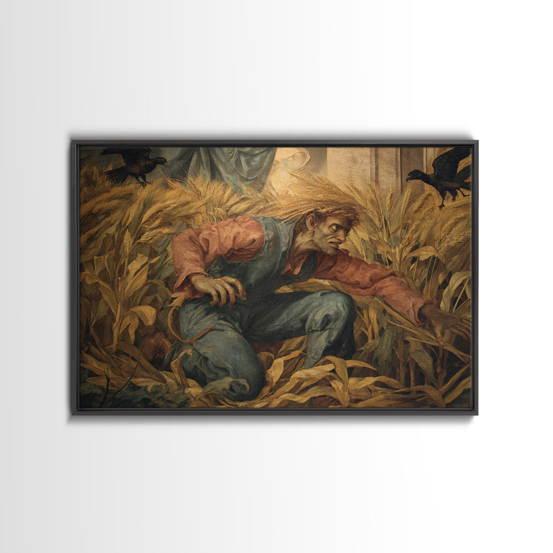 The Cornfield Crawler, Dark Renaissance Art, Landscape Wall Art, Macabre Wall Art, Framed Canvas Print, Halloween Wall Art
