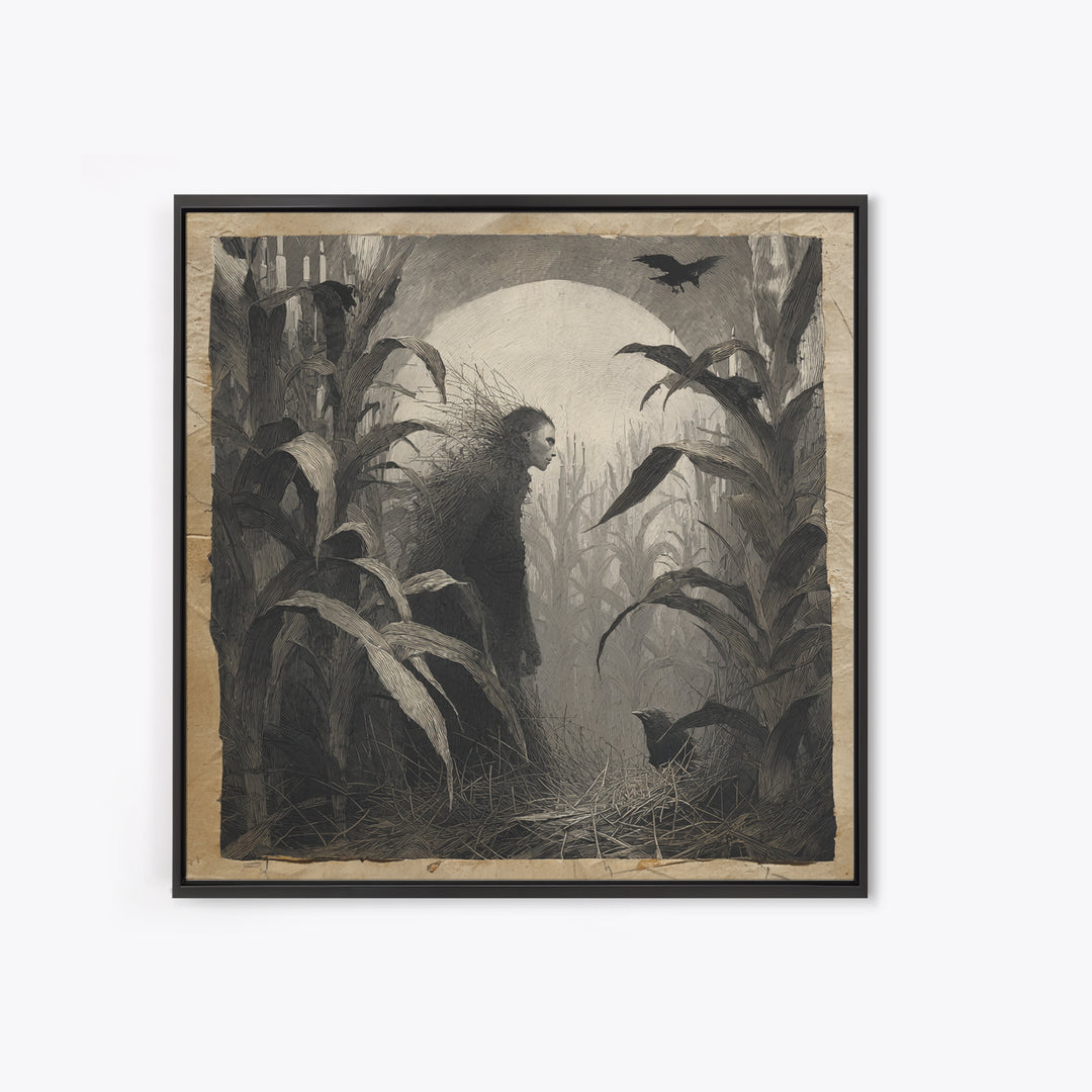 The Cornfield Crawler, Symbolist Dream Art, Square Wall Art, Macabre Wall Art, Framed Canvas Print, Halloween Wall Art