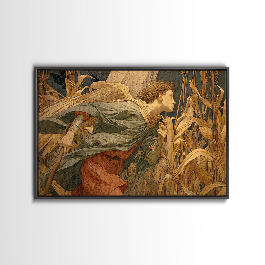 The Cornfield Crawler, Symbolist Death Art, Landscape Wall Art, Gothic Horror Wall Art, Framed Canvas Print, Halloween Wall Art