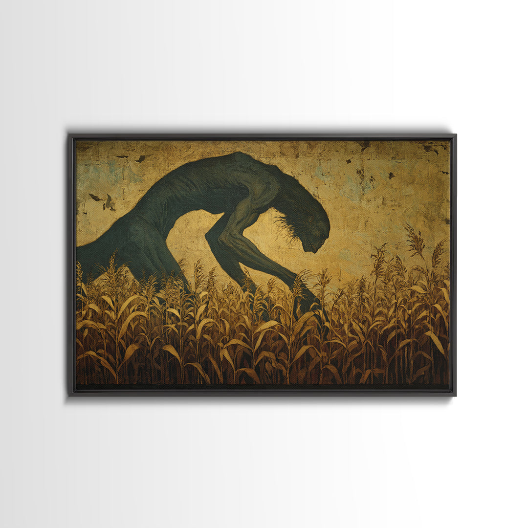 The Cornfield Crawler, Dark Symbolist Art, Landscape Wall Art, Dark Fantasy Wall Art, Canvas Print, Halloween Wall Art