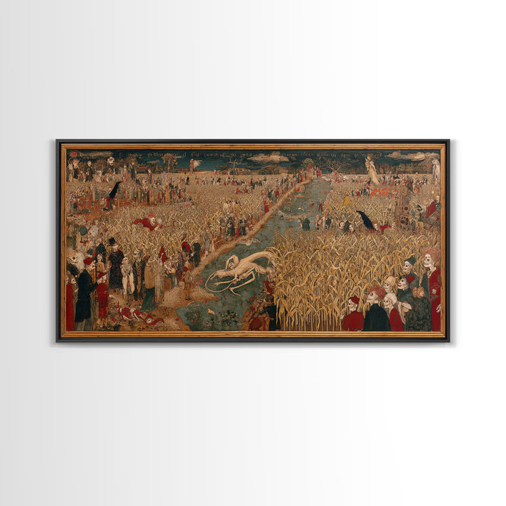 The Cornfield Crawler, Grotesque Carnival Art, Wide Panoramic Art, Macabre Wall Art, Framed Canvas Print, Halloween Wall Art