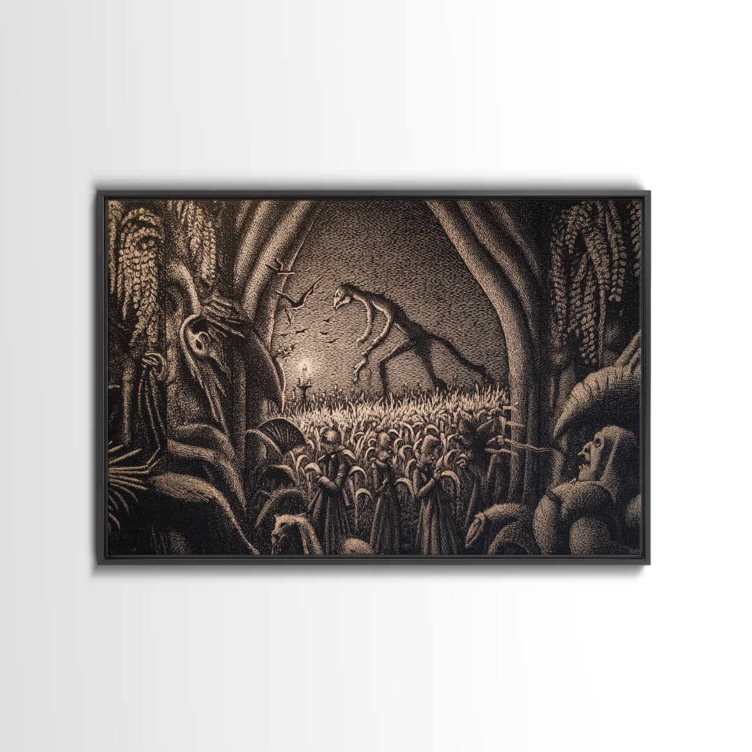 The Cornfield Crawler, Victorian Macabre Art, Landscape Wall Art, Macabre Wall Art, Canvas Print, Halloween Wall Art, Halloween Decor