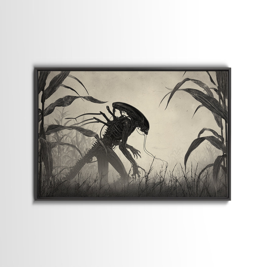 The Cornfield Crawler, Biomechanical Horror Art, Landscape Wall Art, Macabre Wall Art, Canvas Print, Halloween Wall Art, Spooky Wall Decor