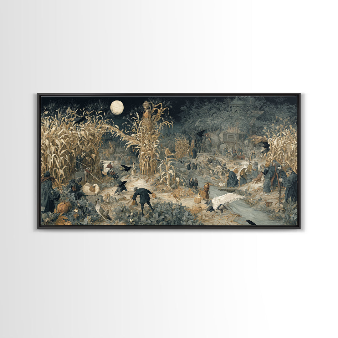 The Harvest Demon, Northern Renaissance Horror, Wide Panoramic Art, Gothic Horror Wall Art, Canvas Print, Halloween Wall Art