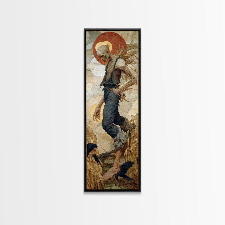 The Harvest Demon, Dark Renaissance Art, Tall Narrow Wall Art, Gothic Horror Wall Art, Framed Canvas Print, Halloween Wall Art