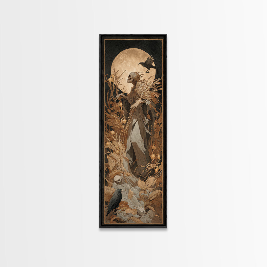 The Harvest Demon, Gothic Nightmare Art, Tall Narrow Wall Art, Dark Fantasy Wall Art, Framed Canvas Print, Halloween Wall Art
