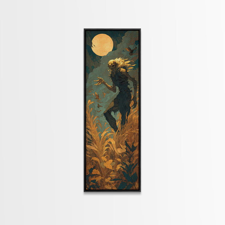 The Harvest Demon, Visionary Gothic Art, Tall Narrow Wall Art, Dark Halloween Decor, Canvas Print, Halloween Wall Art