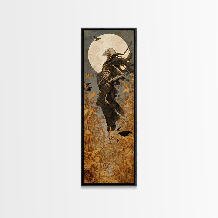 The Harvest Demon, Decadent Gothic Art, Tall Narrow Wall Art, Dark Halloween Decor, Framed Canvas Print, Halloween Wall Art