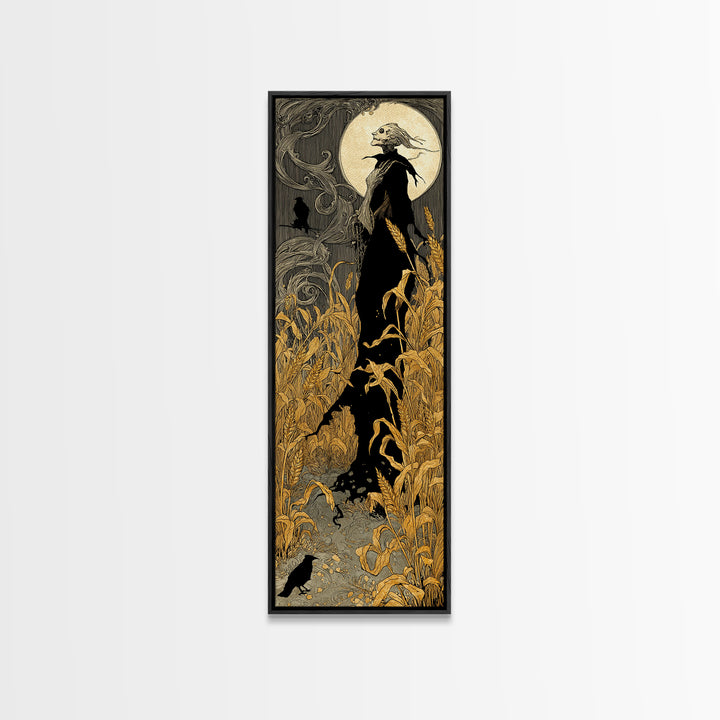 The Harvest Demon, Decadent Line Art, Tall Narrow Wall Art, Macabre Wall Art, Canvas Print, Halloween Wall Art, Dark Fantasy Art