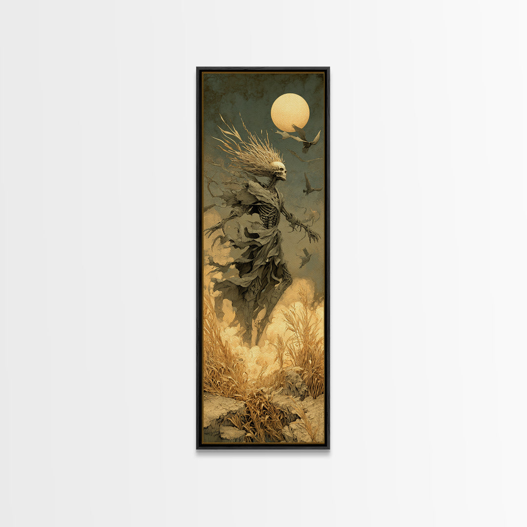 The Harvest Demon, Surreal Apocalyptic Art, Tall Narrow Wall Art, Dark Halloween Decor, Framed Canvas Print, Halloween Wall Art