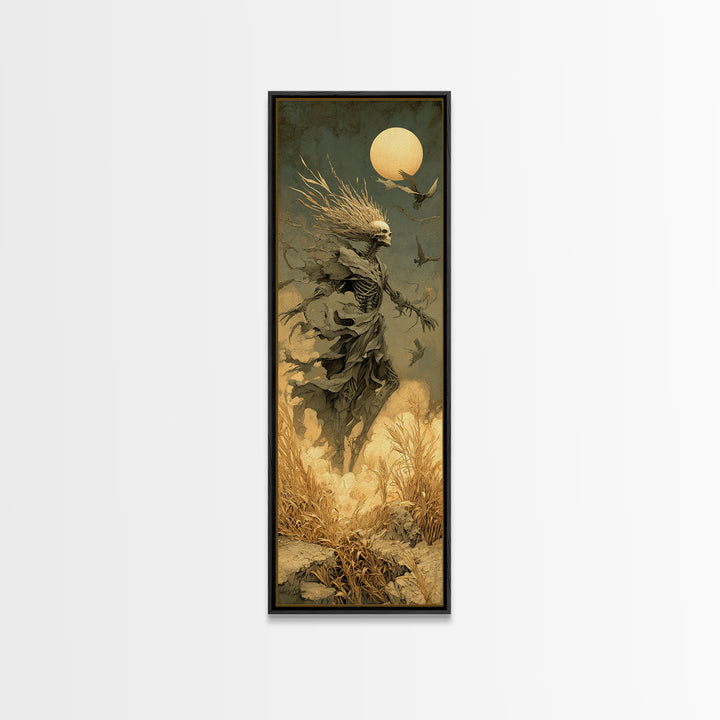 The Harvest Demon, Surreal Apocalyptic Art, Tall Narrow Wall Art, Dark Halloween Decor, Framed Canvas Print, Halloween Wall Art