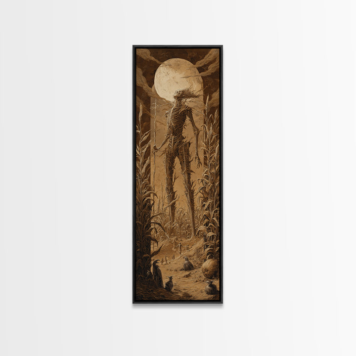 The Harvest Demon, Biomechanical Horror Art, Tall Narrow Wall Art, Dark Fantasy Wall Art, Framed Canvas Print, Halloween Wall Art