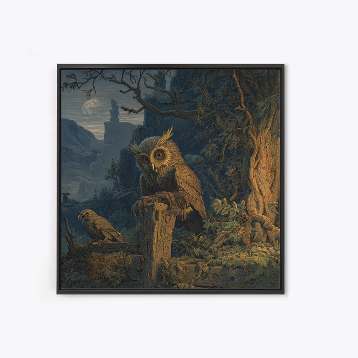 The Owl-Faced Omen, Baroque Witchcraft Art, Square Wall Art, Dark Fantasy Wall Art, Framed Canvas Print, Halloween Wall Art