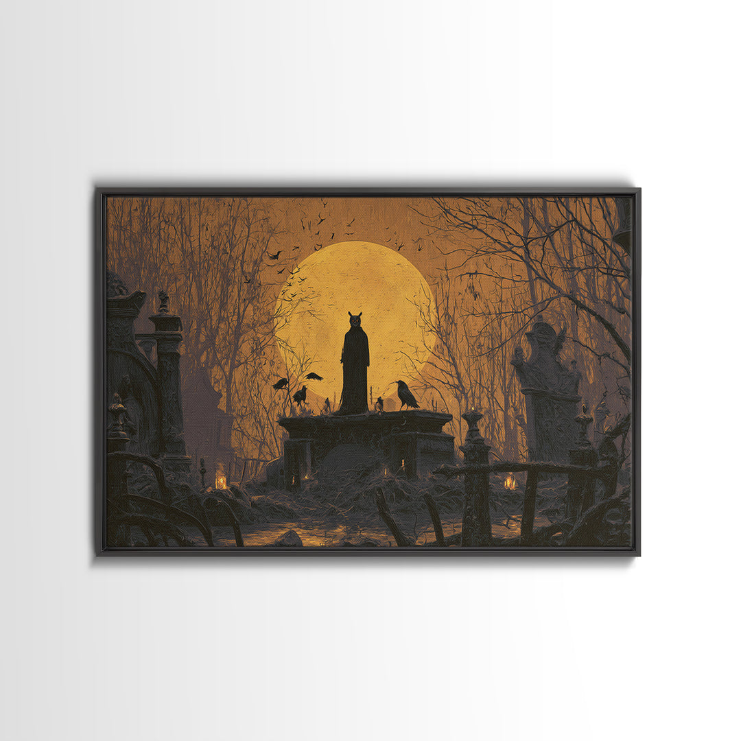 The Owl-Faced Omen, Romantic Gothic Landscape, Landscape Wall Art, Dark Halloween Decor, Canvas Print, Halloween Wall Art