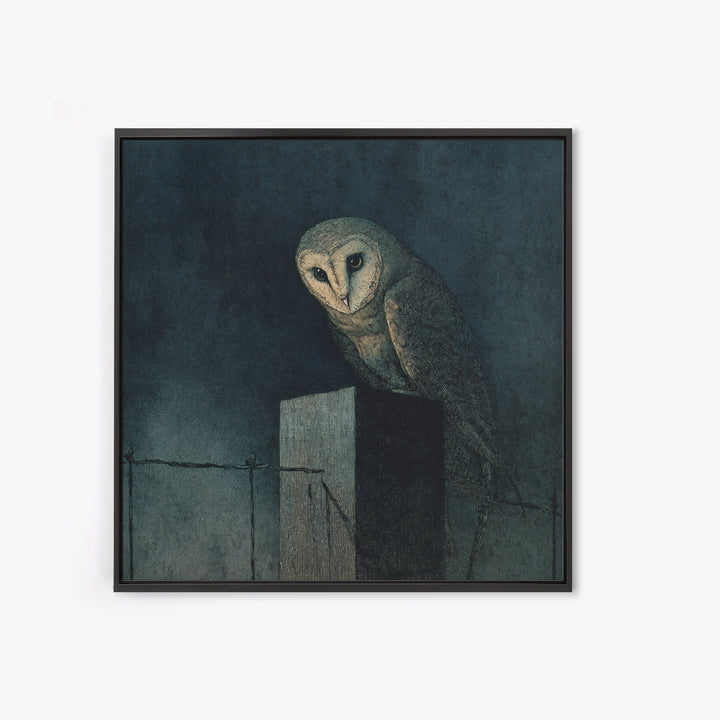 The Owl-Faced Omen, Dark Symbolist Art, Square Wall Art, Gothic Horror Wall Art, Canvas Print, Halloween Wall Art