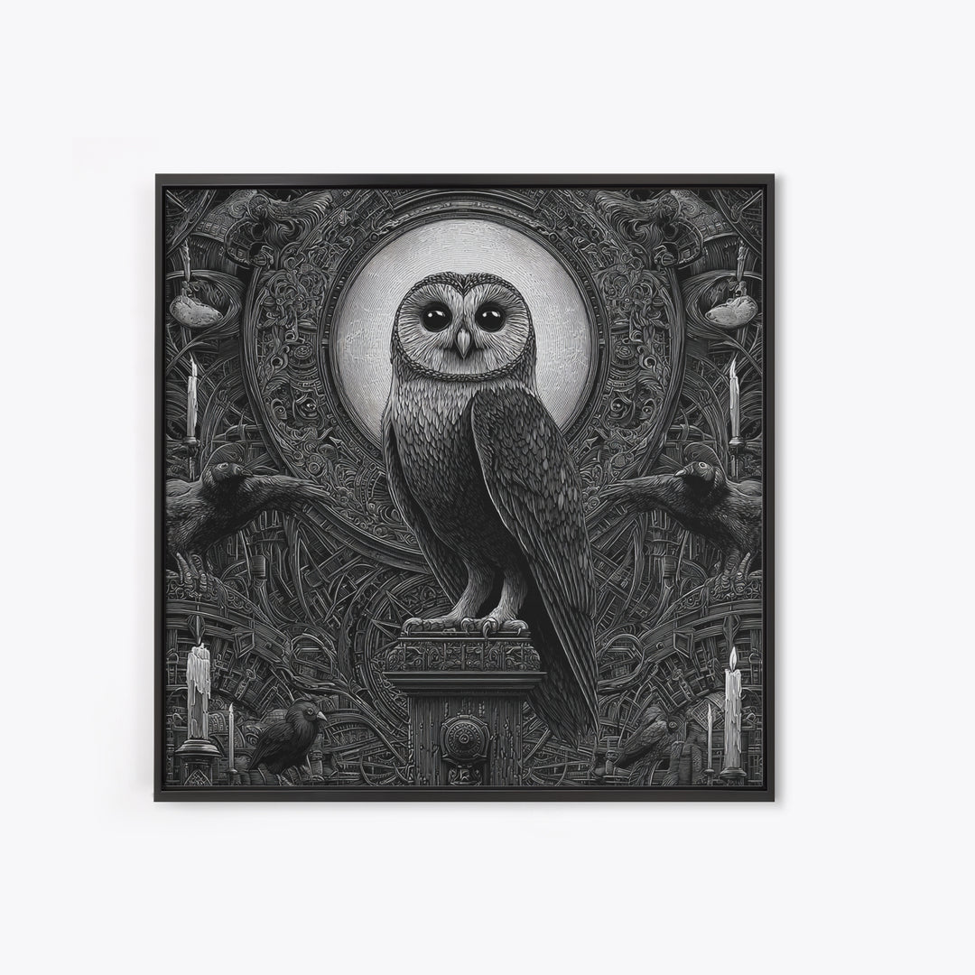 The Owl-Faced Omen, Biomechanical Horror Art, Square Wall Art, Gothic Horror Wall Art, Canvas Print, Halloween Wall Art, Statement Wall Art