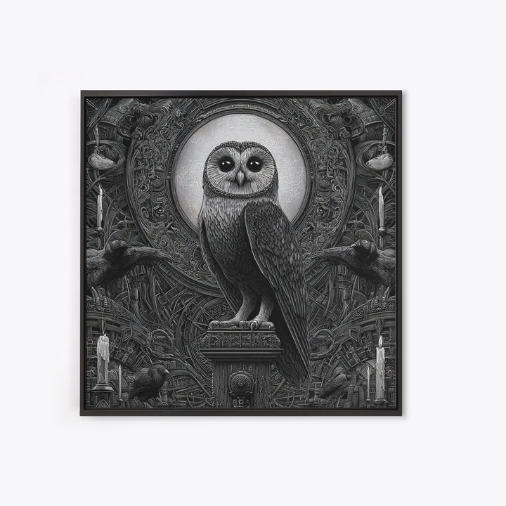 The Owl-Faced Omen, Biomechanical Horror Art, Square Wall Art, Gothic Horror Wall Art, Canvas Print, Halloween Wall Art, Statement Wall Art