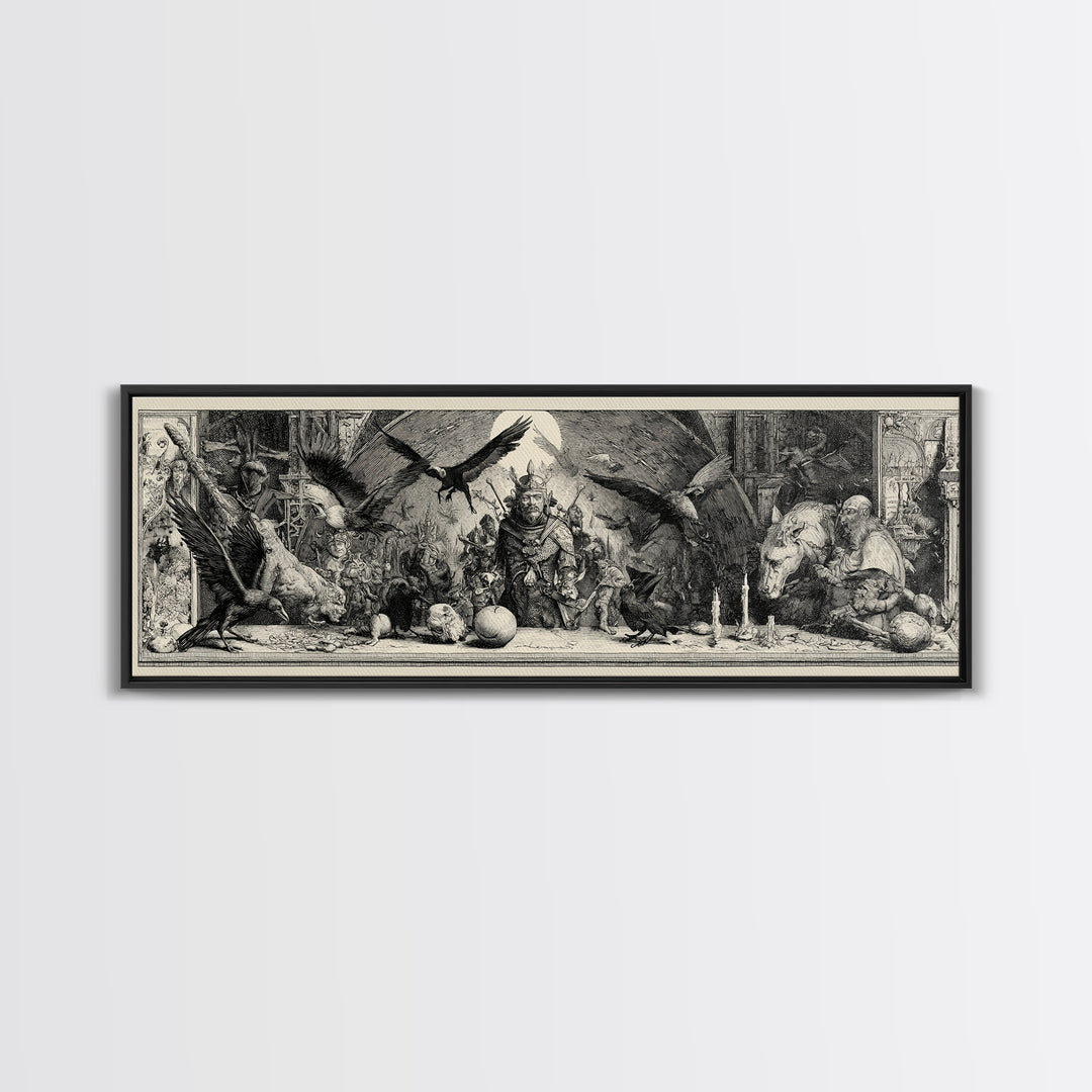 The Bat-Winged Imp, Renaissance Engraving Art, Extra Wide Wall Art, Dark Fantasy Wall Art, Canvas Print, Halloween Wall Art