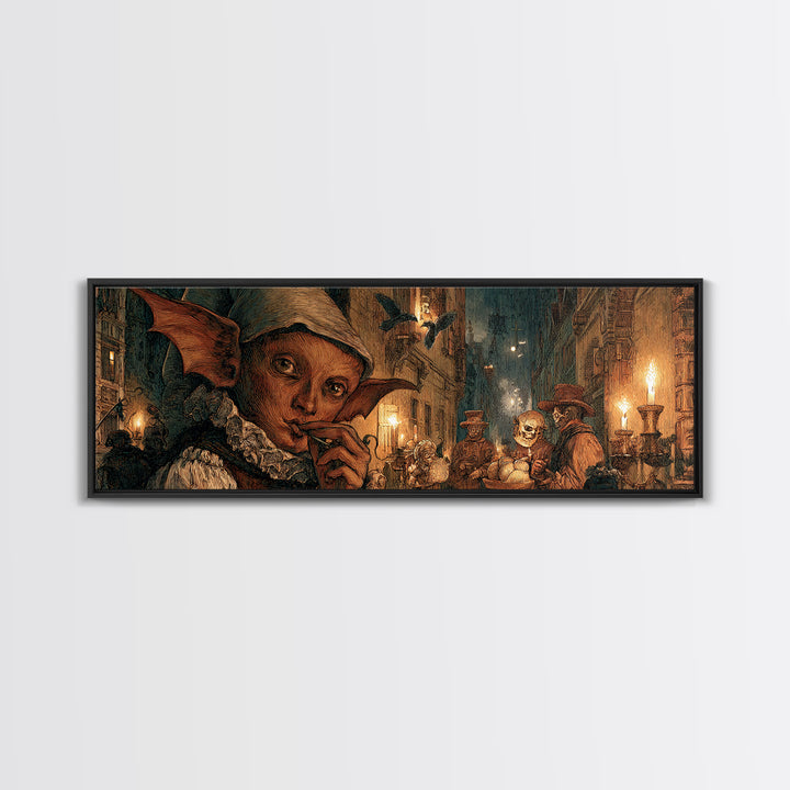 The Bat-Winged Imp, Danse Macabre Art, Extra Wide Wall Art, Macabre Wall Art, Canvas Print, Halloween Wall Art