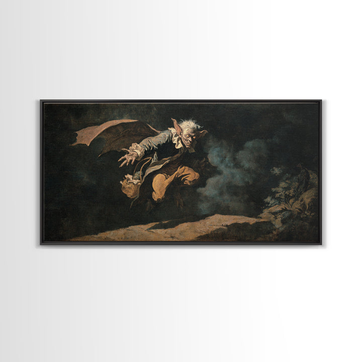 The Bat-Winged Imp, Dark Romantic Horror Art, Wide Panoramic Art, Dark Fantasy Wall Art, Canvas Print, Halloween Wall Art