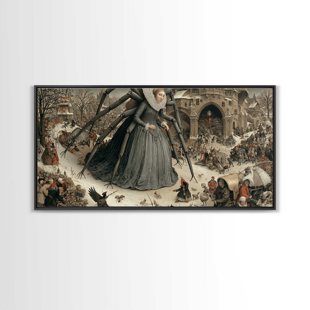 The Spider Queen, Northern Renaissance Horror, Wide Panoramic Art, Gothic Horror Wall Art, Canvas Print, Halloween Wall Art