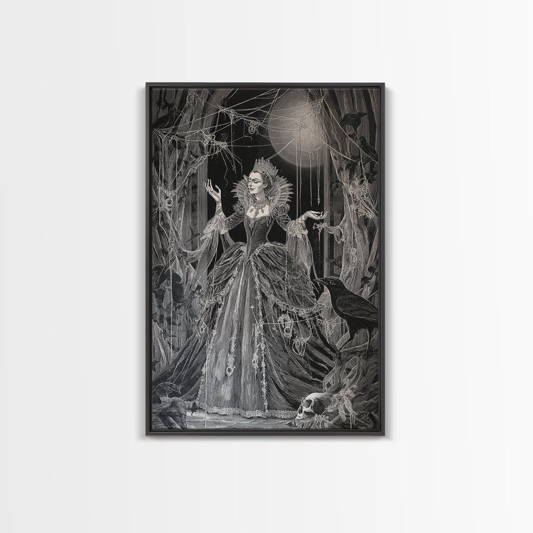 The Spider Queen, Danse Macabre Art, Vertical Wall Art, Dark Halloween Decor, Framed Canvas Print, Halloween Wall Art