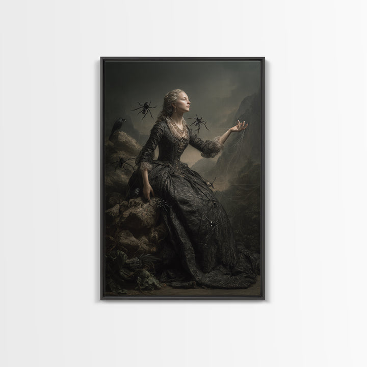 The Spider Queen, Baroque Witchcraft Art, Vertical Wall Art, Dark Halloween Decor, Canvas Print, Halloween Wall Art, Dark Fantasy Art