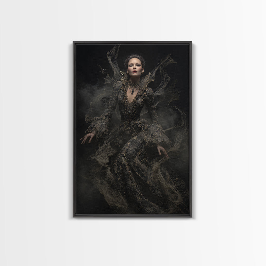 The Spider Queen, Dark Romantic Horror Art, Vertical Wall Art, Dark Fantasy Wall Art, Framed Canvas Print, Halloween Wall Art