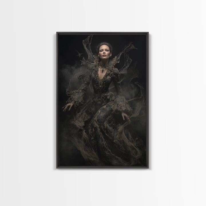 The Spider Queen, Dark Romantic Horror Art, Vertical Wall Art, Dark Fantasy Wall Art, Framed Canvas Print, Halloween Wall Art