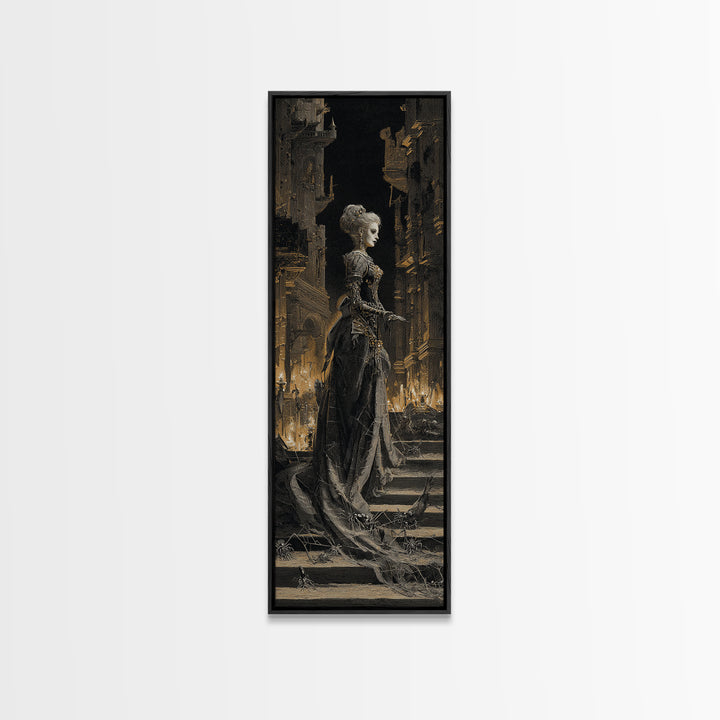 The Spider Queen, Architectural Etching Art, Tall Narrow Wall Art, Dark Fantasy Wall Art, Canvas Print, Halloween Wall Art