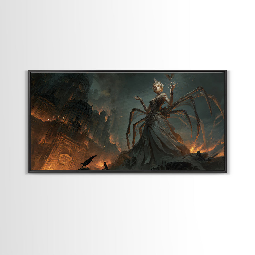 The Spider Queen, Apocalyptic Romantic Art, Wide Panoramic Art, Dark Fantasy Wall Art, Canvas Print, Halloween Wall Art, Gothic Home Decor