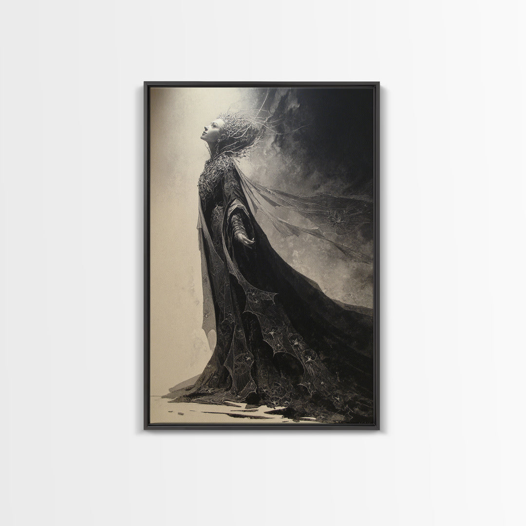 The Spider Queen, Symbolist Dream Art, Vertical Wall Art, Dark Fantasy Wall Art, Framed Canvas Print, Halloween Wall Art
