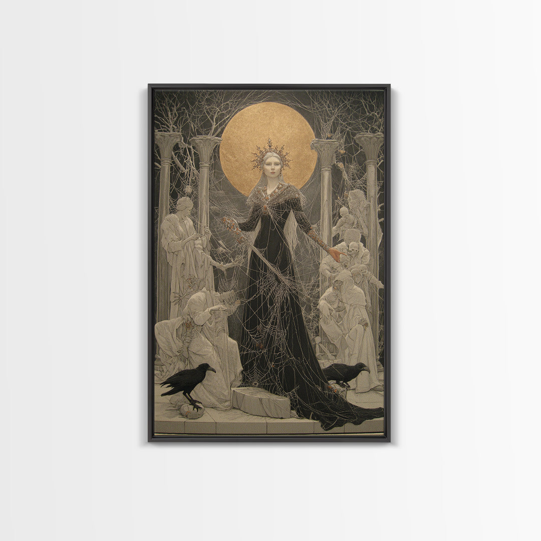 The Spider Queen, Symbolist Death Art, Vertical Wall Art, Gothic Horror Wall Art, Framed Canvas Print, Halloween Wall Art