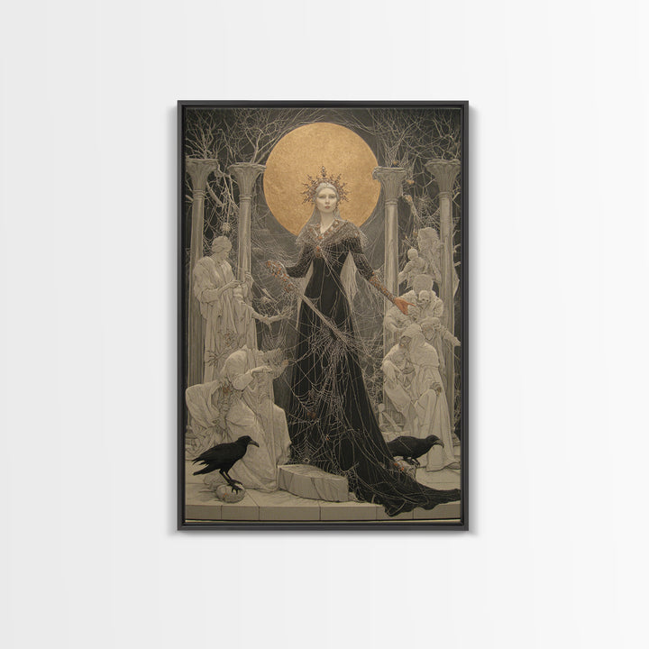 The Spider Queen, Symbolist Death Art, Vertical Wall Art, Gothic Horror Wall Art, Framed Canvas Print, Halloween Wall Art