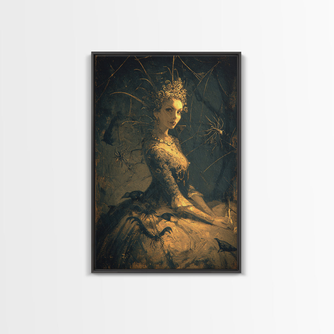The Spider Queen, Expressionist Gothic Art, Vertical Wall Art, Gothic Horror Wall Art, Framed Canvas Print, Halloween Wall Art