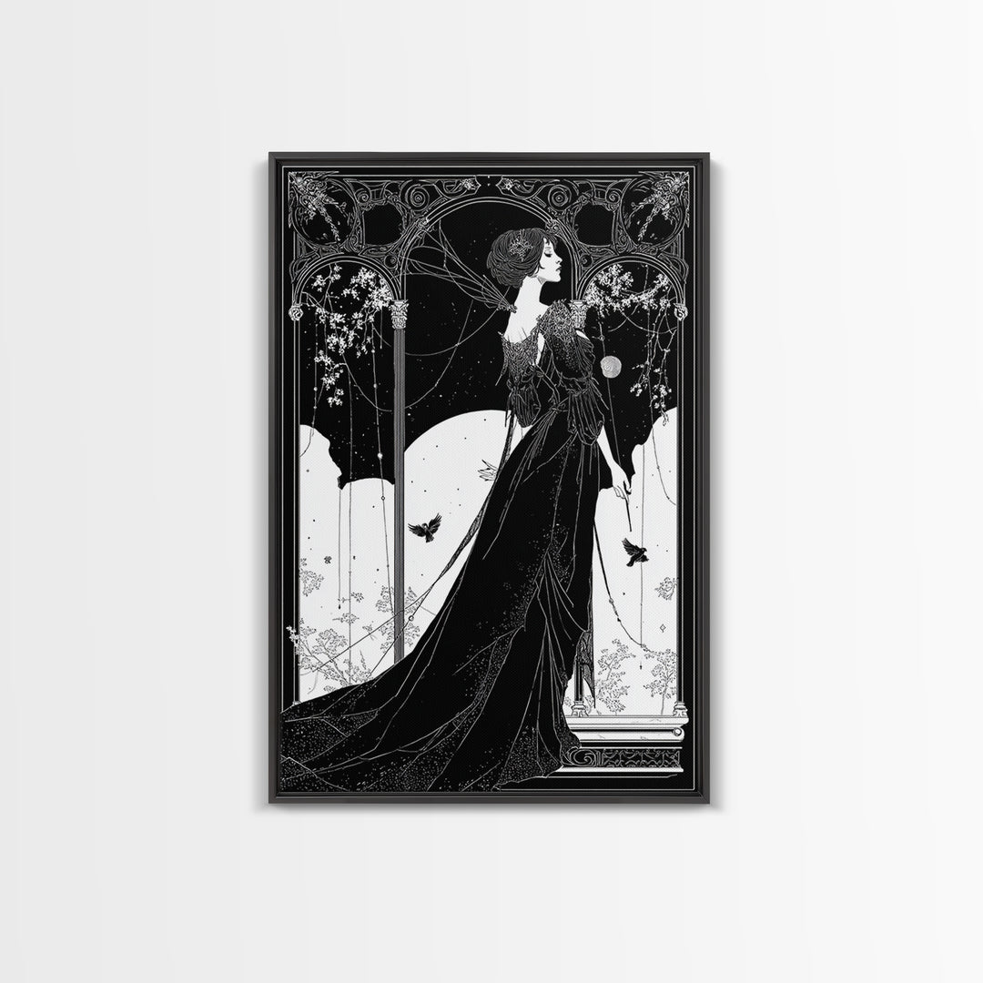 The Spider Queen, Decadent Line Art, Vertical Wall Art, Macabre Wall Art, Canvas Print, Halloween Wall Art, Dark Fantasy Art