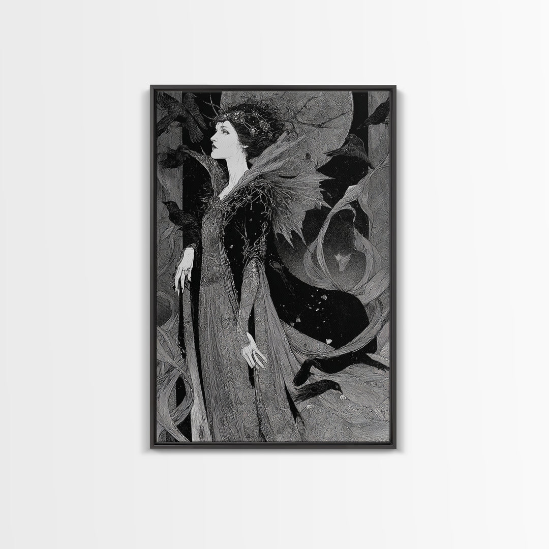 The Spider Queen, Stained Glass Gothic Art, Vertical Wall Art, Dark Halloween Decor, Canvas Print, Halloween Wall Art