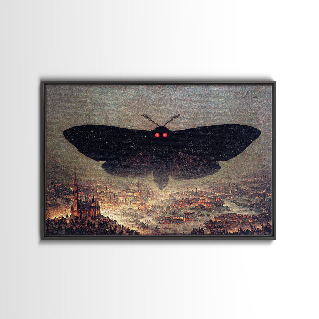 The Red-Eyed Moth Creature, Medieval Grotesque Art, Landscape Wall Art, Dark Fantasy Wall Art, Framed Canvas Print, Dark Fantasy Art