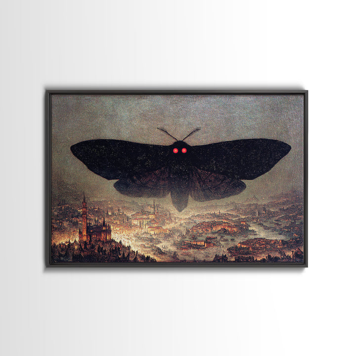 The Red-Eyed Moth Creature, Medieval Grotesque Art, Landscape Wall Art, Dark Fantasy Wall Art, Framed Canvas Print, Dark Fantasy Art
