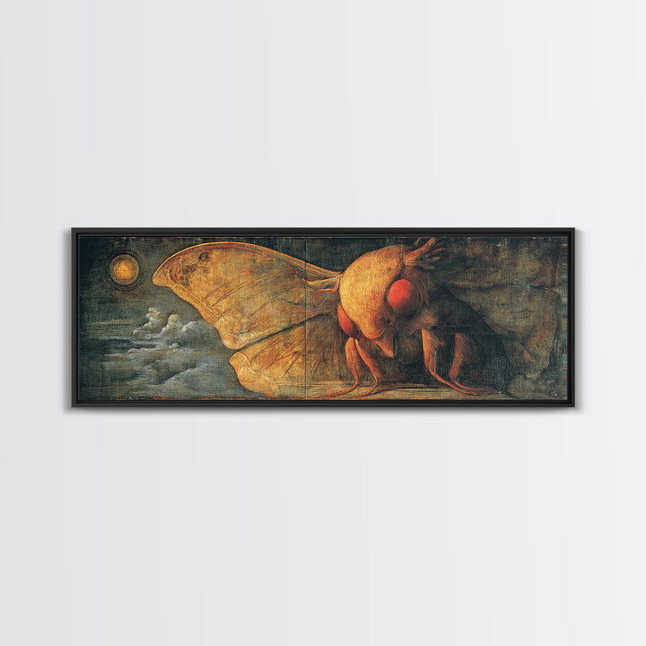 The Red-Eyed Moth Creature, Dark Renaissance Art, Extra Wide Wall Art, Dark Fantasy Wall Art, Canvas Print, Halloween Wall Art
