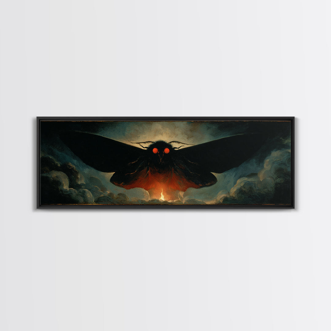 The Red-Eyed Moth Creature, Visionary Gothic Art, Extra Wide Wall Art, Dark Fantasy Wall Art, Framed Canvas Print, Halloween Wall Art
