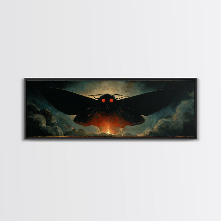 The Red-Eyed Moth Creature, Visionary Gothic Art, Extra Wide Wall Art, Dark Fantasy Wall Art, Framed Canvas Print, Halloween Wall Art