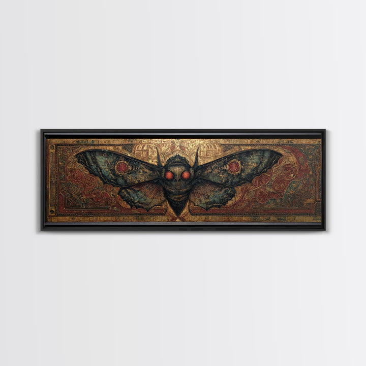 The Red-Eyed Moth Creature, Ornate Symbolist Art, Extra Wide Wall Art, Gothic Horror Wall Art, Canvas Print, Halloween Wall Art