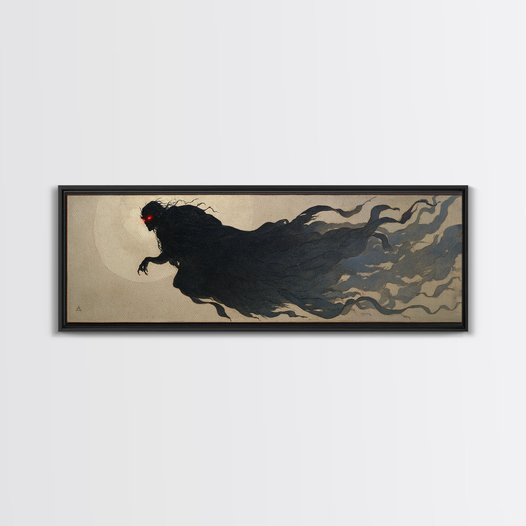 The Red-Eyed Moth Creature, Dark Symbolist Art, Extra Wide Wall Art, Gothic Horror Wall Art, Framed Canvas Print