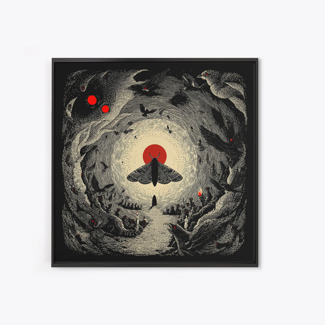The Red-Eyed Moth Creature, Expressionist Nightmare Art, Square Wall Art, Dark Fantasy Wall Art, Canvas Print, Halloween Wall Art