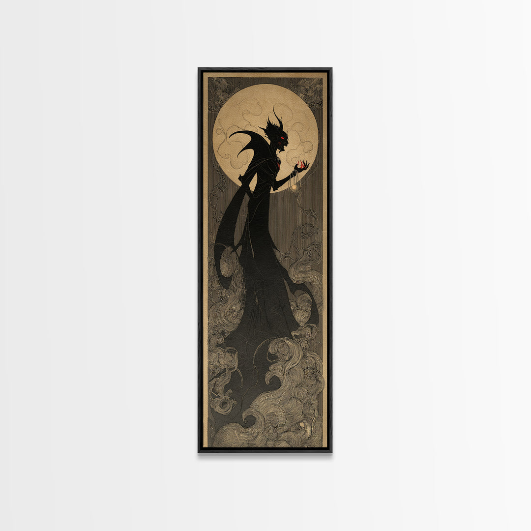 The Red-Eyed Moth Creature, Decadent Line Art, Tall Narrow Wall Art, Gothic Horror Wall Art, Framed Canvas Print