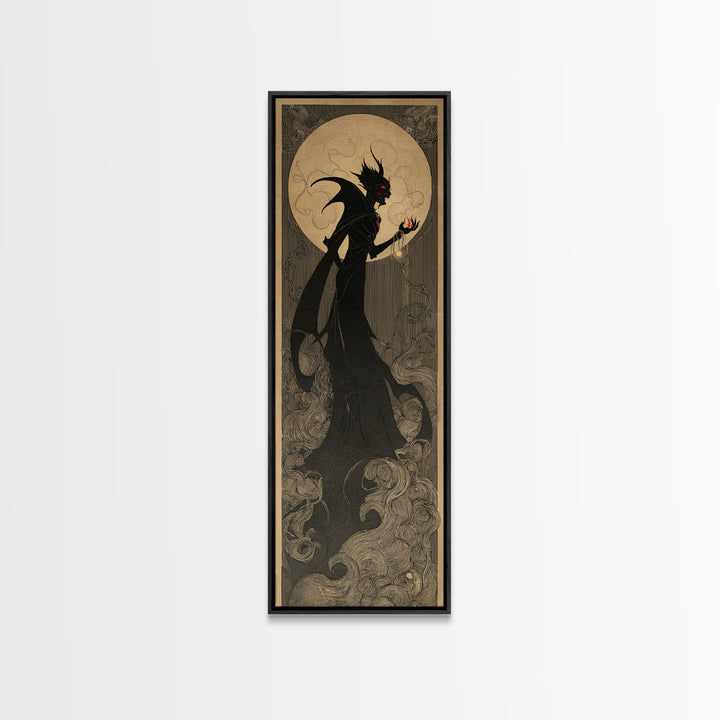 The Red-Eyed Moth Creature, Decadent Line Art, Tall Narrow Wall Art, Gothic Horror Wall Art, Framed Canvas Print