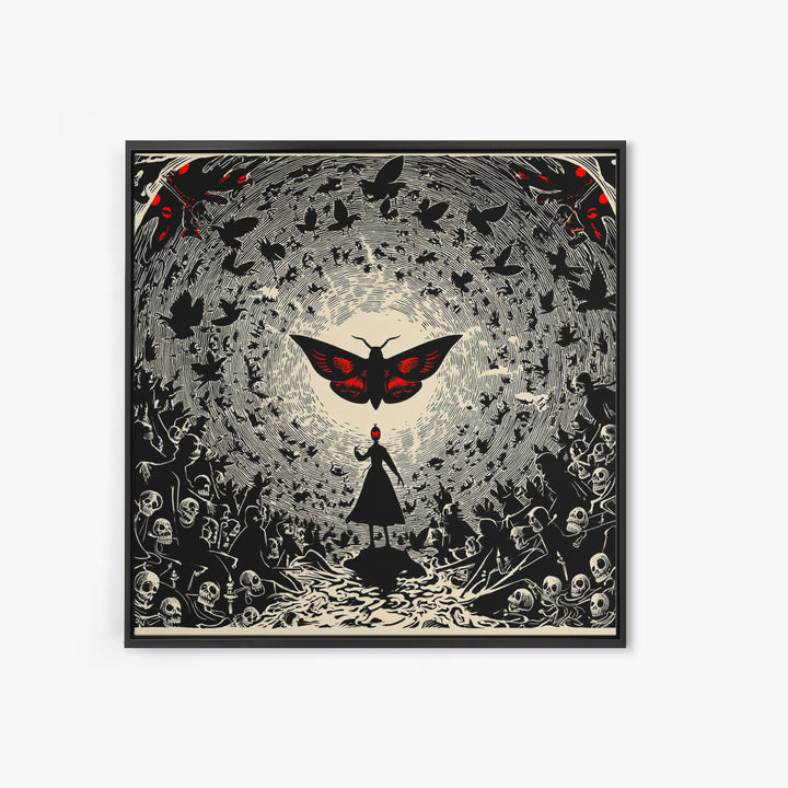The Red-Eyed Moth Creature, Macabre Folk Print Art, Square Wall Art, Dark Halloween Decor, Canvas Print, Halloween Wall Art