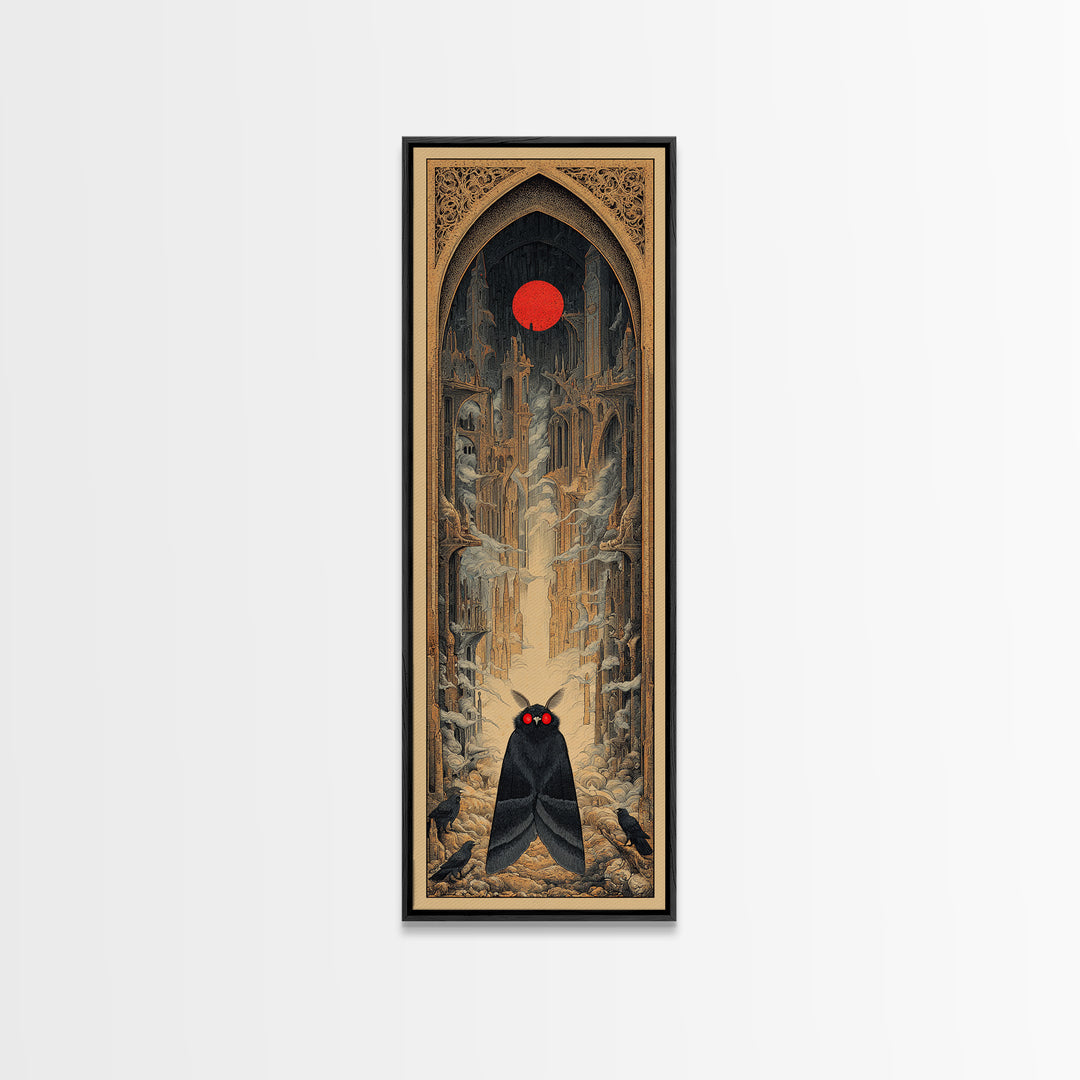 The Red-Eyed Moth Creature, Surreal Apocalyptic Art, Tall Narrow Wall Art, Dark Fantasy Wall Art, Framed Canvas Print
